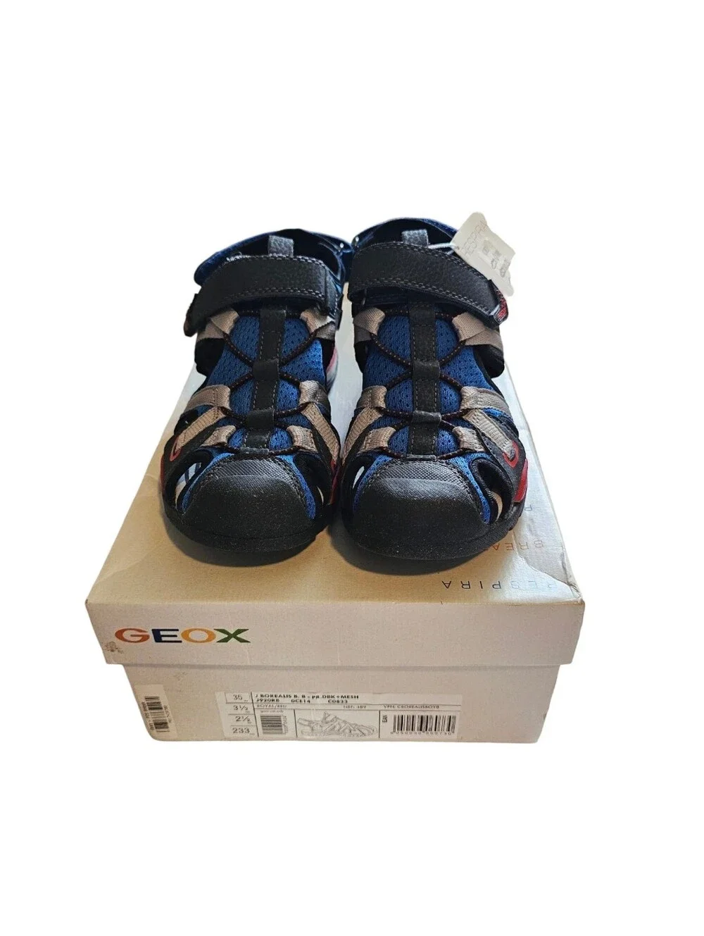 Geox Kids J Borealis B Boy Sandals Royal Blue Red Size US 3.5 EU 35 NEW In BOX